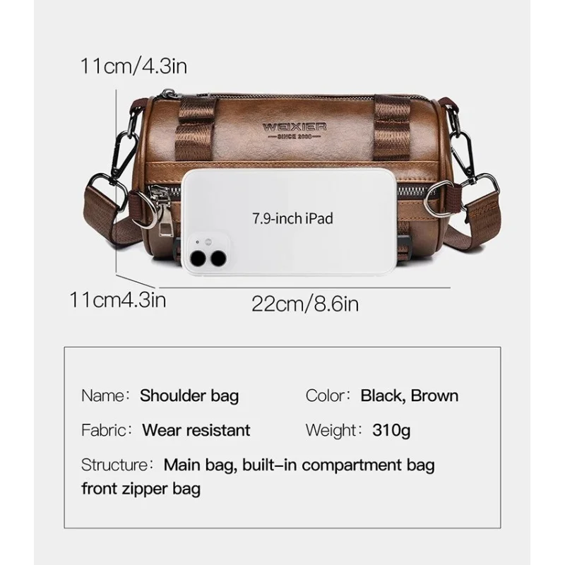 Men's Shoulder Bag Fashion Personality PU Crossbody bags Large Capacity Leisure Waterproof
