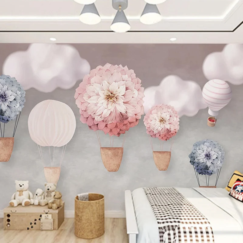 

Custom Any Size Mural Wallpaper Modern Nordic Cartoon Pink Hot Air Balloon Children's Room Background Wall Paper Papel De Pared