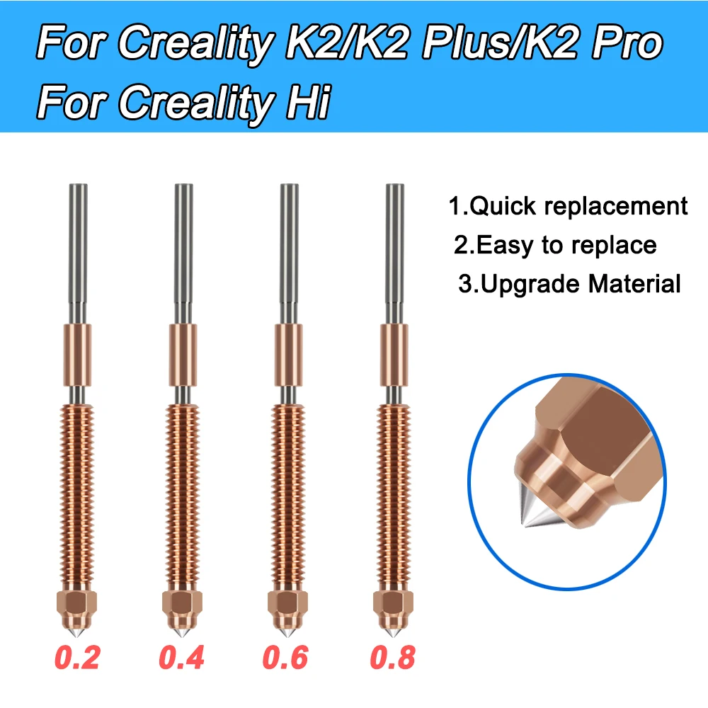 

Unicorn Hardened Steel Nozzle for Creality K2/K2 Plus/K2Pro, All-Metal Quick-Swap Creality Hi Hotend Nozzles Upgrade 0.2mm/0.4mm