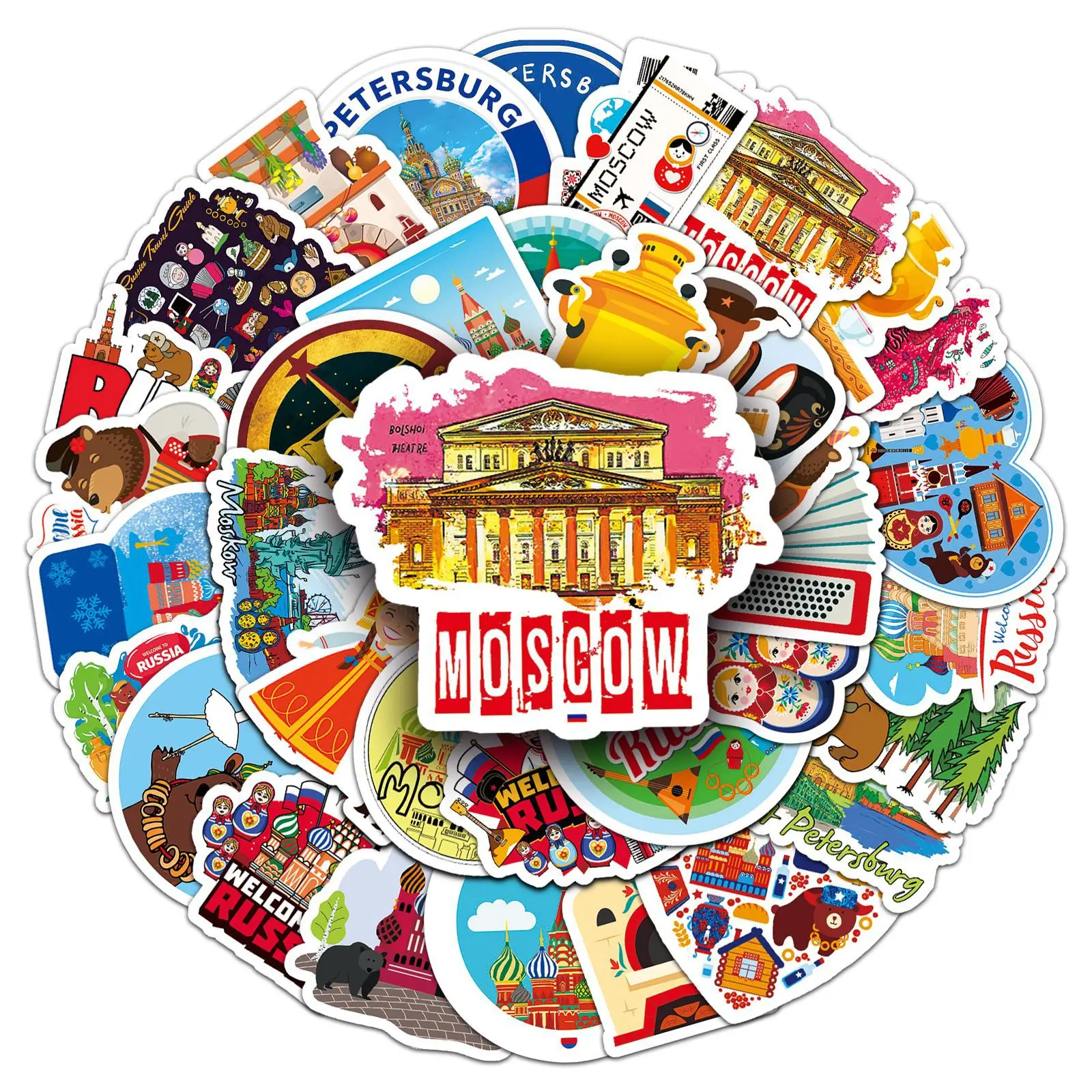 10/50PCS Russia Cartoon Stickers Tourism Scenery Graffiti Landmarks Decals Culture Decoration Laptop Guitar Car Bike Decoration
