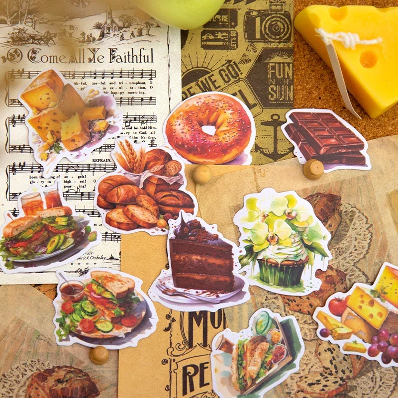 30Pcs Stickers Academy Fruit Dessert Gourmet Handbook Diary Materials Past Paper Decoration Supplies Scrapbook cut 150*90MM