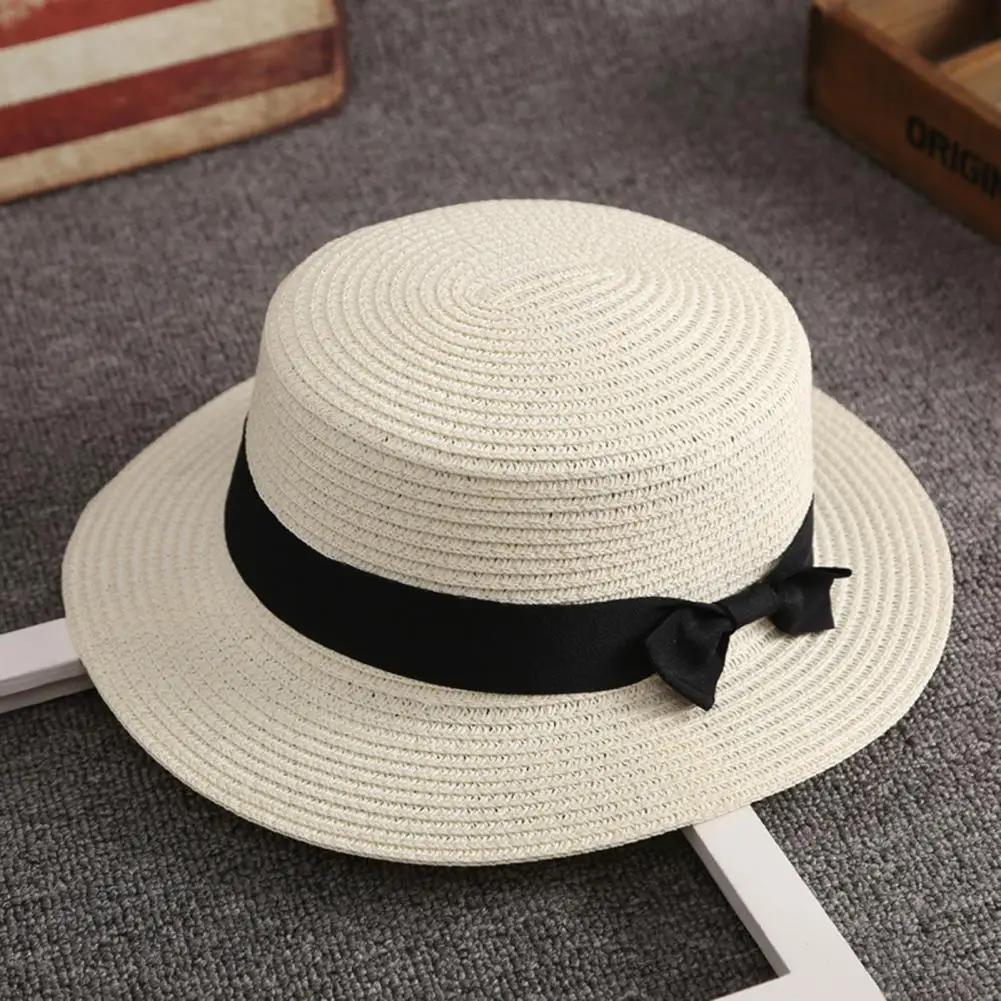 2023 Bowknot Straw Cap Girls Sun Hat Summer Beach Hat Female Casual Panama Hat Brand Women Flat Brim Fisherman Hat Bucket Hat