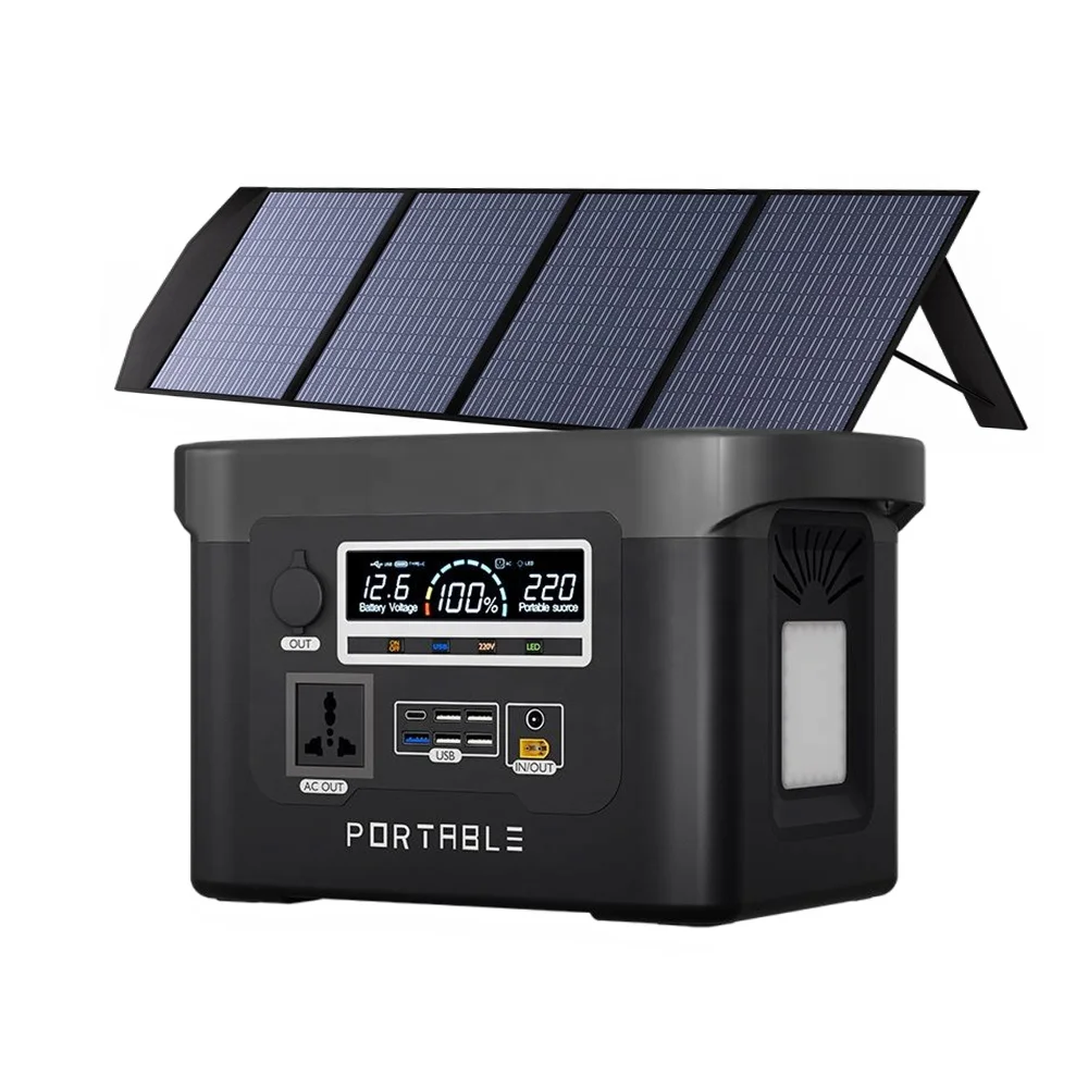 600W Solar Portable Generator, MPPT Pure Sine Wave with Flashlight, Car Charging Outdoor Camping Emergency Supply
