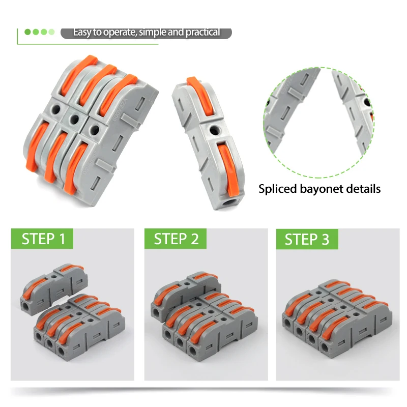 34/40/50/60/100PCS Wiring Connector Universal Compact Conductor Push-In 1 in 1 out Terminal Block Splicing Multiplex Connectors