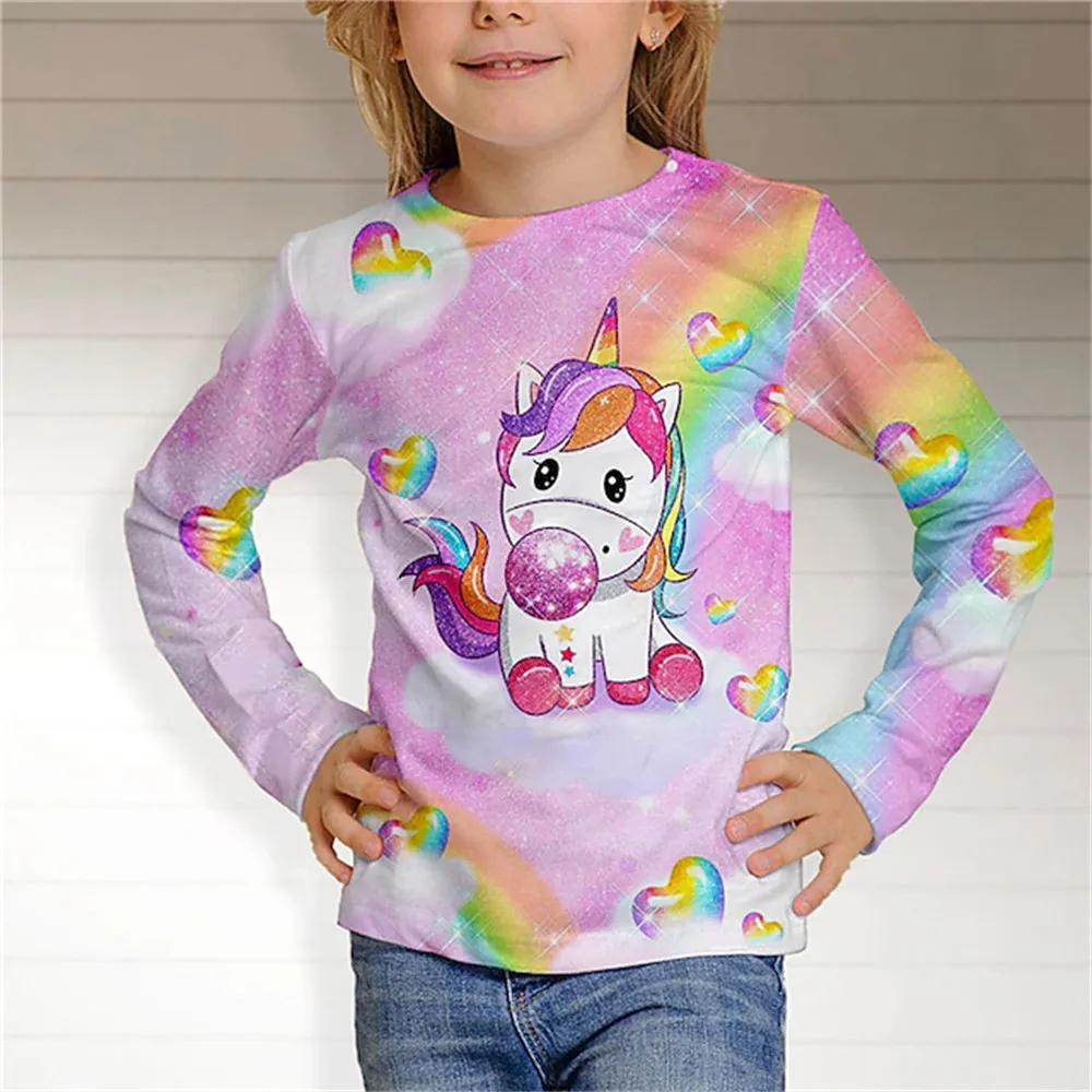 2024 Kids Clothes Child Girl Long Sleeve Top Spring Autumn Children's T-Shirt Unicorn Graphic T Shirts Fashion Tee Child T Shirt