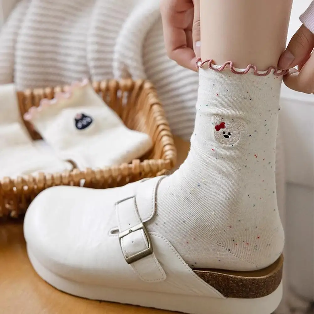 5 par Y2K Women Ruffled Socks Kawaii Harajuku Lolita Cotton Cartoon Funny Socks Set Cute Socks With Street Style Print