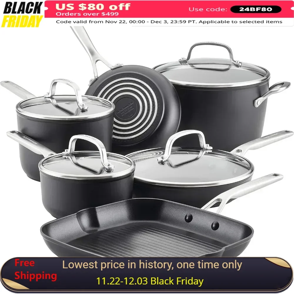 10 Piece Cookware Set, Matte Black, Uniform and Consistent Heat, Durable Structure and Completely Non Stick,easy To Clean Inside