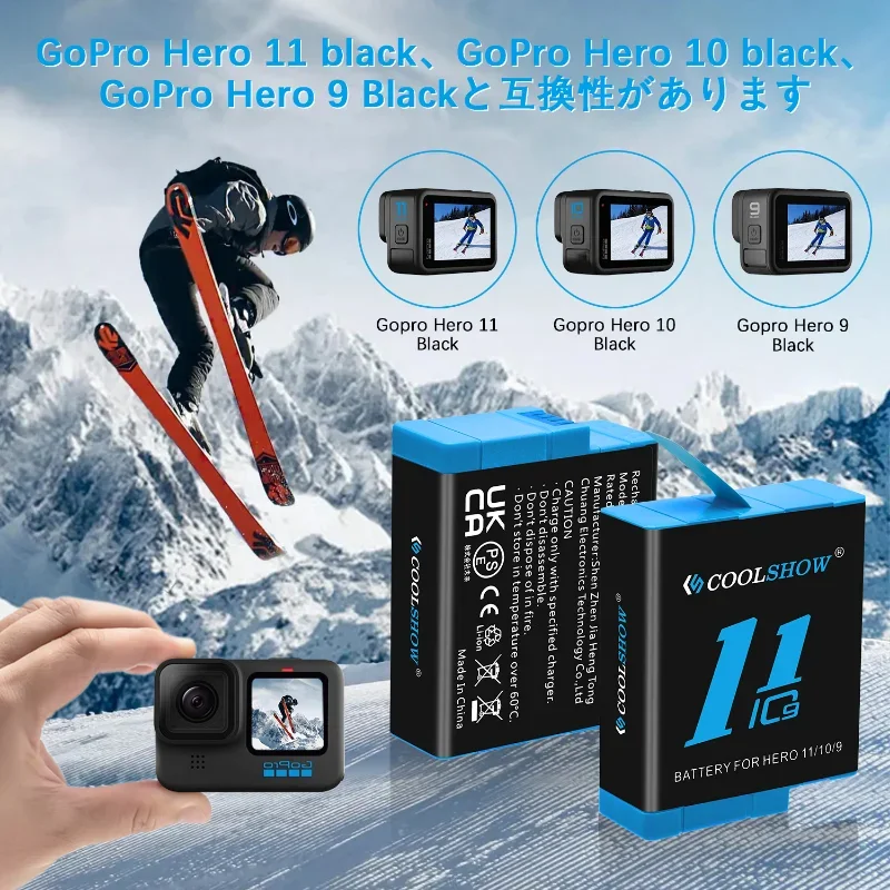 Batería Coolshow para gopro hero 11 10 negro 1800mah 3 vías cargador rápido para Gopro Hero 10 batería accesorios de Cámara de Acción