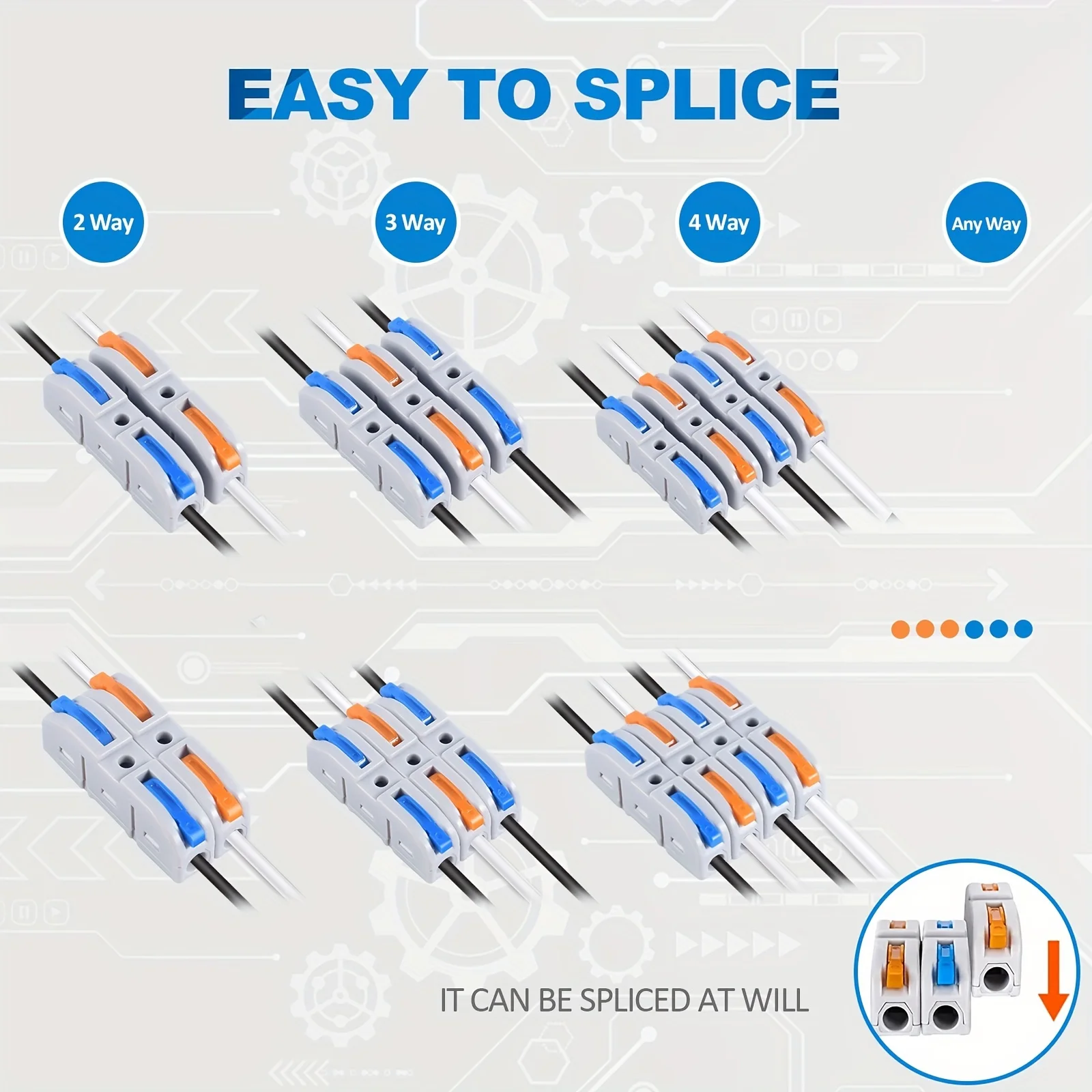 طقم موصلات سلك رافعة للاتصال السريع ، دفع في الربط المضغوط ، وصلات كهربائية ، مضمنة ، 10 من من من من 50 إلى 60