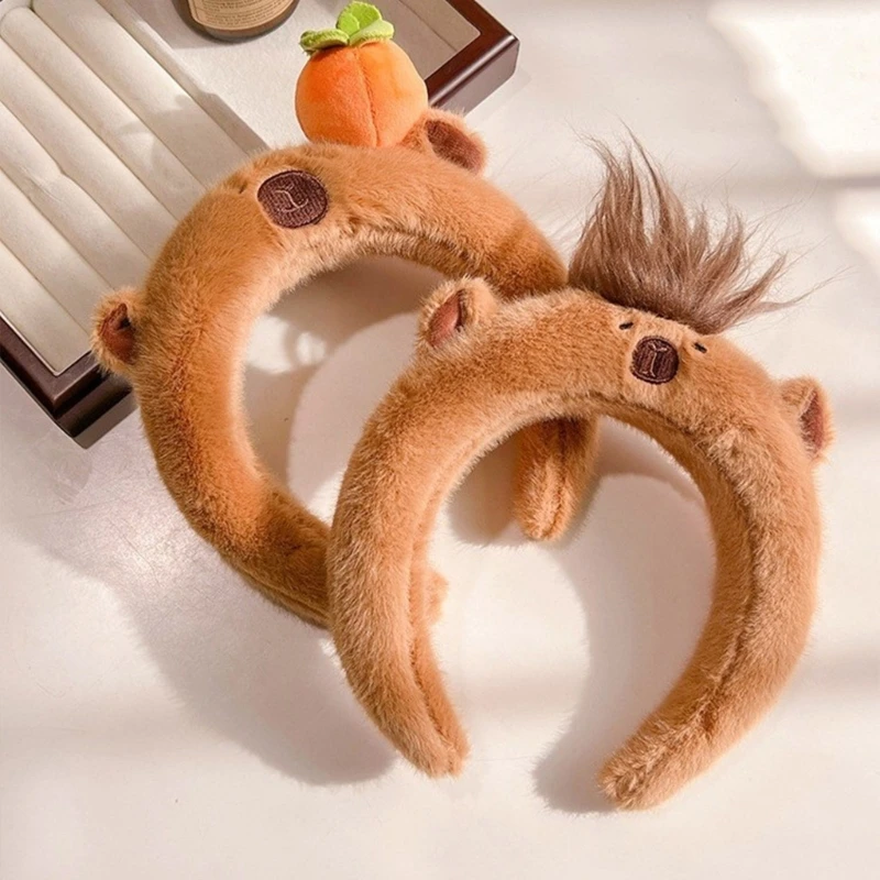 Adult Teens Cartoon Capybara Headband Woman SPA Plush Hair Hoop Makeup Taking Photos Christmas Party Headpiece