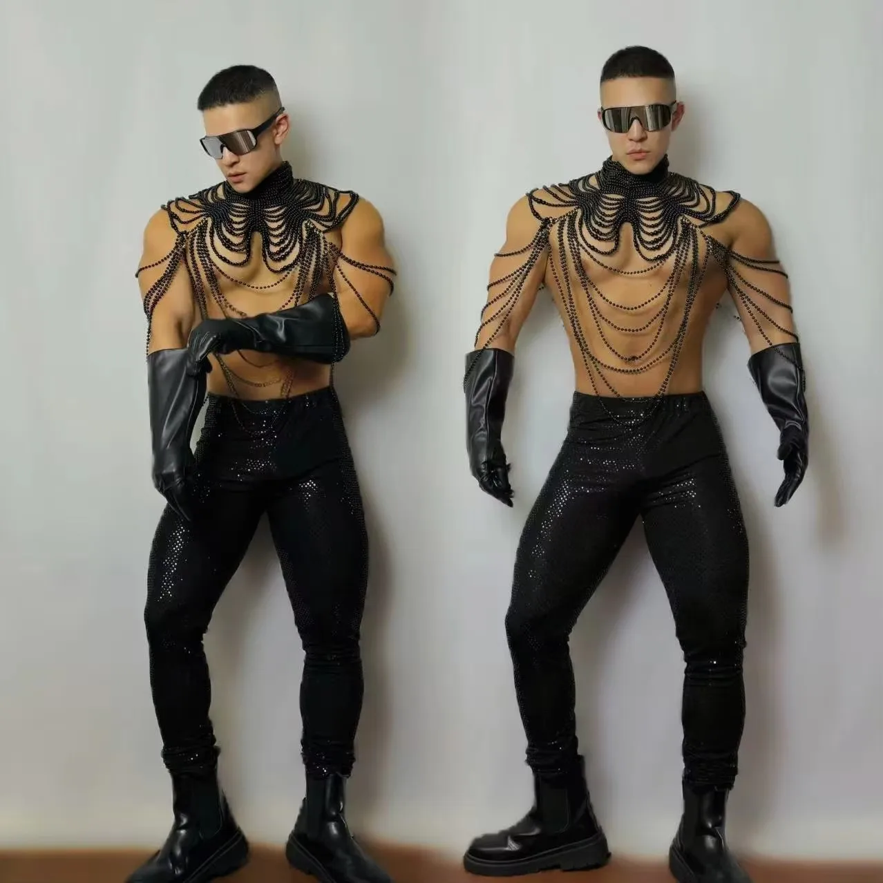 Disfraz de fiesta de Halloween sexy para hombre, bailarina masculina, DJ, Gogo, ropa de escenario, club, espectáculo, traje rave, ropa de festival de rendimiento