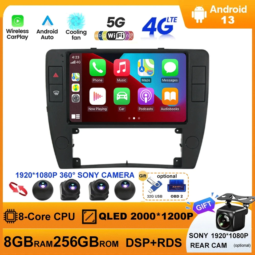 

Android 13 For Volkswagen Passat B5 2000 - 2005 Car Radio Multimedia Video Player Navigation GPS 5G WIFI Carplay Auto 360 Camera