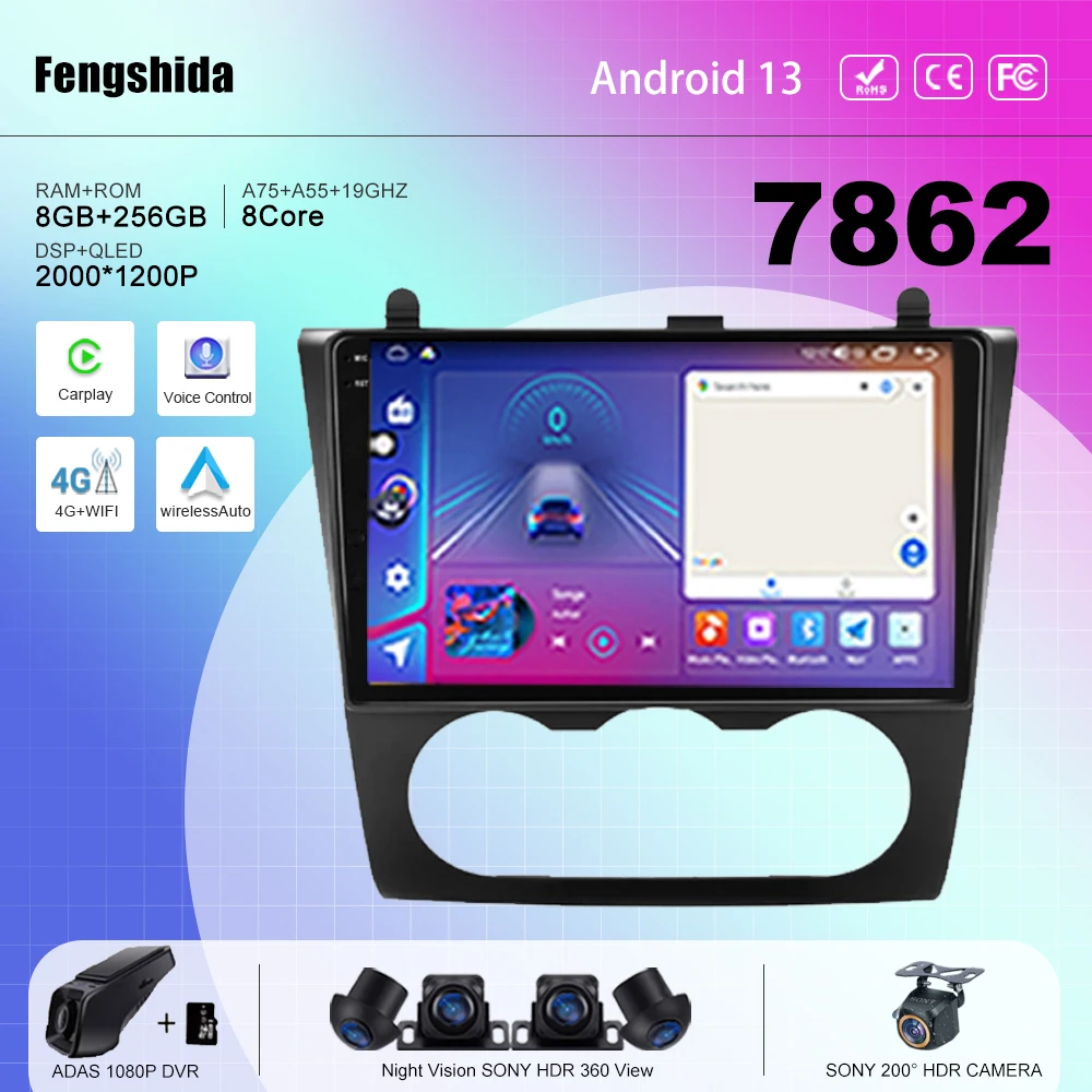 

7862 CPU Android 13 For Nissan Teana 2008 - 2012 car radio Screen multimedia player navigation 5G WIFI BT No 2din DVD QLED