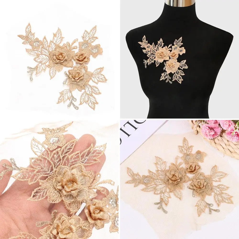 Dress DIY Blossom Wedding 3D Trims Bridal Applique Motif Embroidery Lace Flower