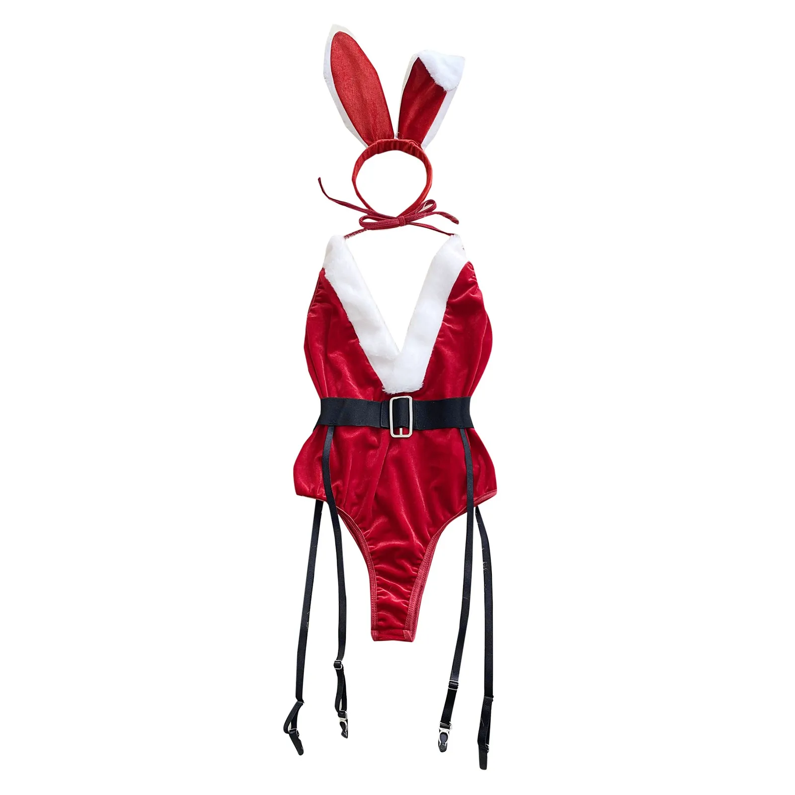 Women'S Christmas Sexy Bunny Red Bodysuit Lingerie And A Hat Underwear Women Set Sexy Lingerie Set