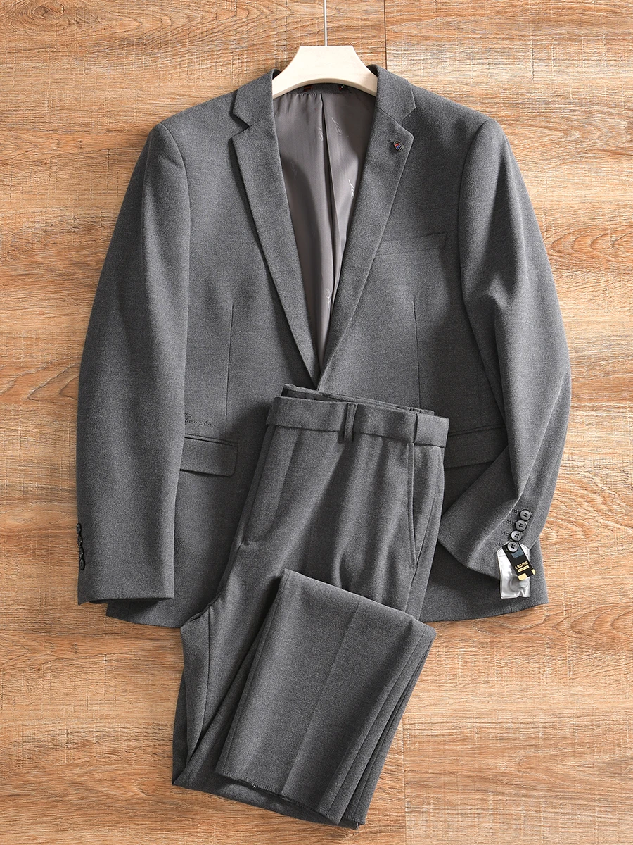 

Embroidered Men's Business Casual Suit Pants Set Spring Autumn Pure Color In-Cabinet 3K Fashionable Youth Wear