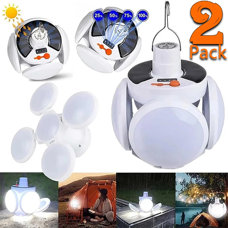 

2 in 1 Folding Solar Lamp with Remote Control,Portable Football Camping Light,Foldable Lantern with Hook,5-Gear Adjustament