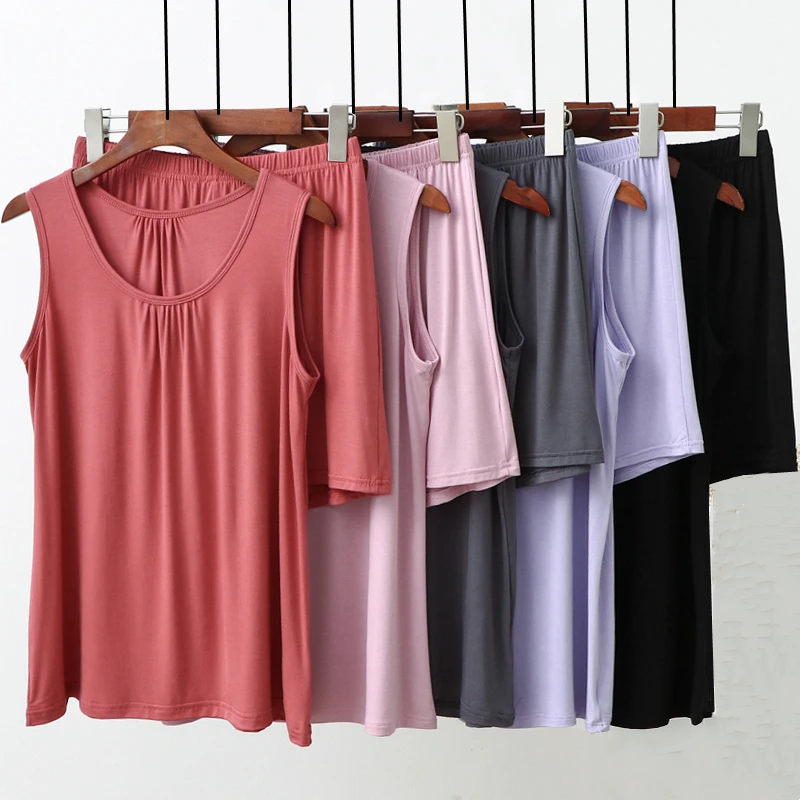 

Summer Women's Modal Sleepwear Two-Piece Set Casual Loose Comfortable Home Clothes Vest Shorts plus Size Thin Set