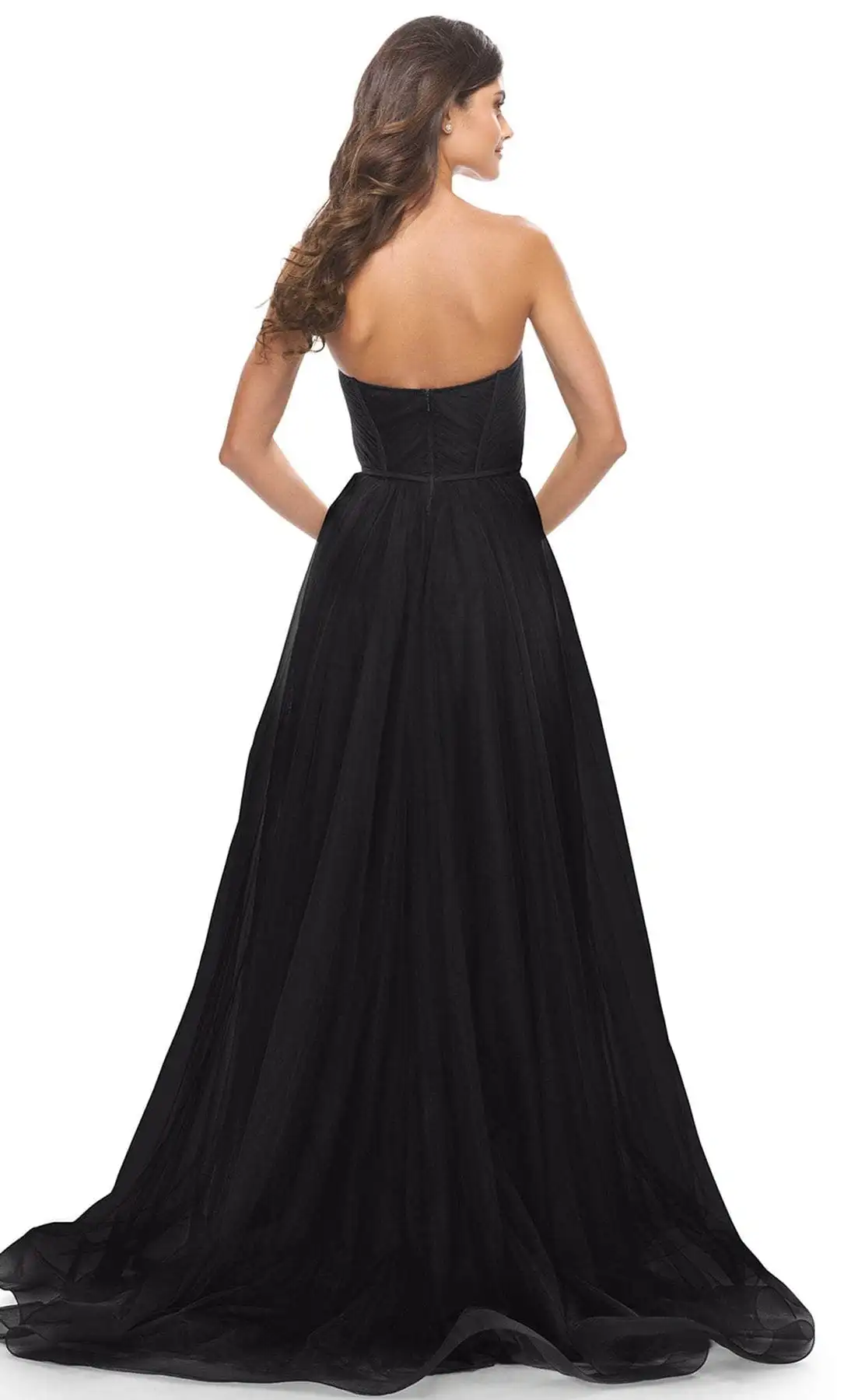 Strapless A-Line Sweetheart Tulle Prom Dress  High Side Slit Sleeveless Wedding Dress Pleated Floor Length Evening Party Gown