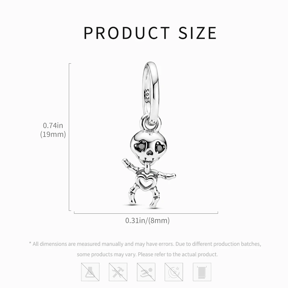 New 925 Sterling Silver Me Series Dancing Skeleton Pendant Charms Jewelry Making For Classic Bracelet Ladies Halloween DIY Gift - view 4