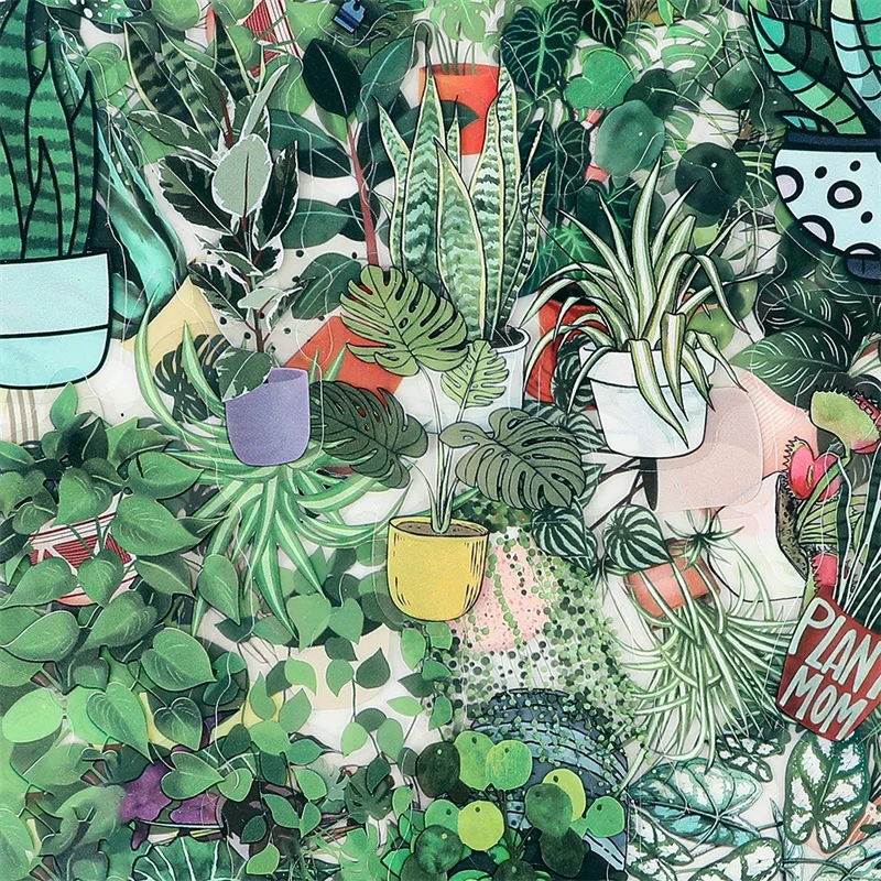 50PCS Kawaii Green Plant PET Sticker Aesthetic Hand Accounting Transparent DIY Children's Decoration Scrapbooking Supplies