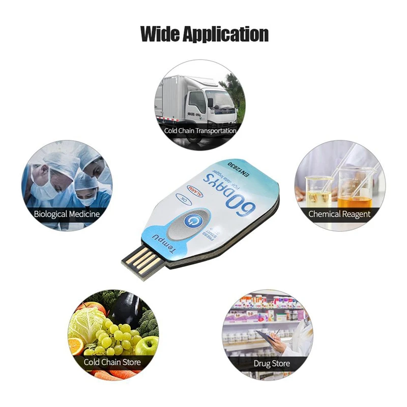 USB Temperature Data Logger PDF Disposable Cold Chain Temperature Recorder 60 Days Waterproof 10000 Points For Medicine