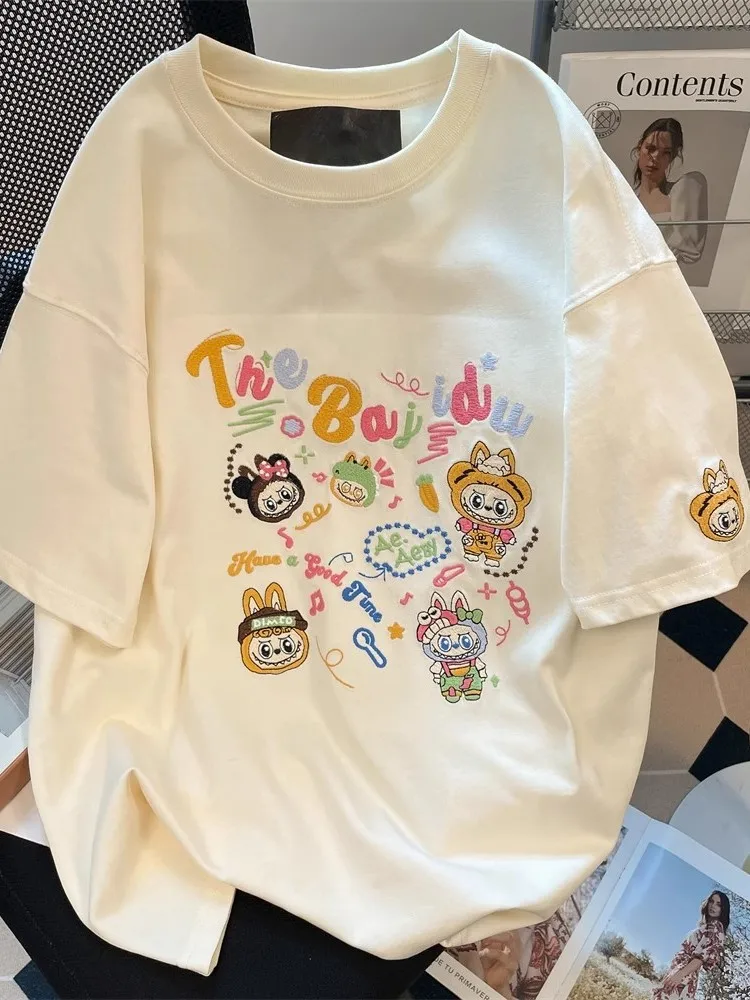 

Faionable Свободная женская футболка ort Sve, Новое поступление лета, милый мультяшный принт, корейский круглый повседневный топ