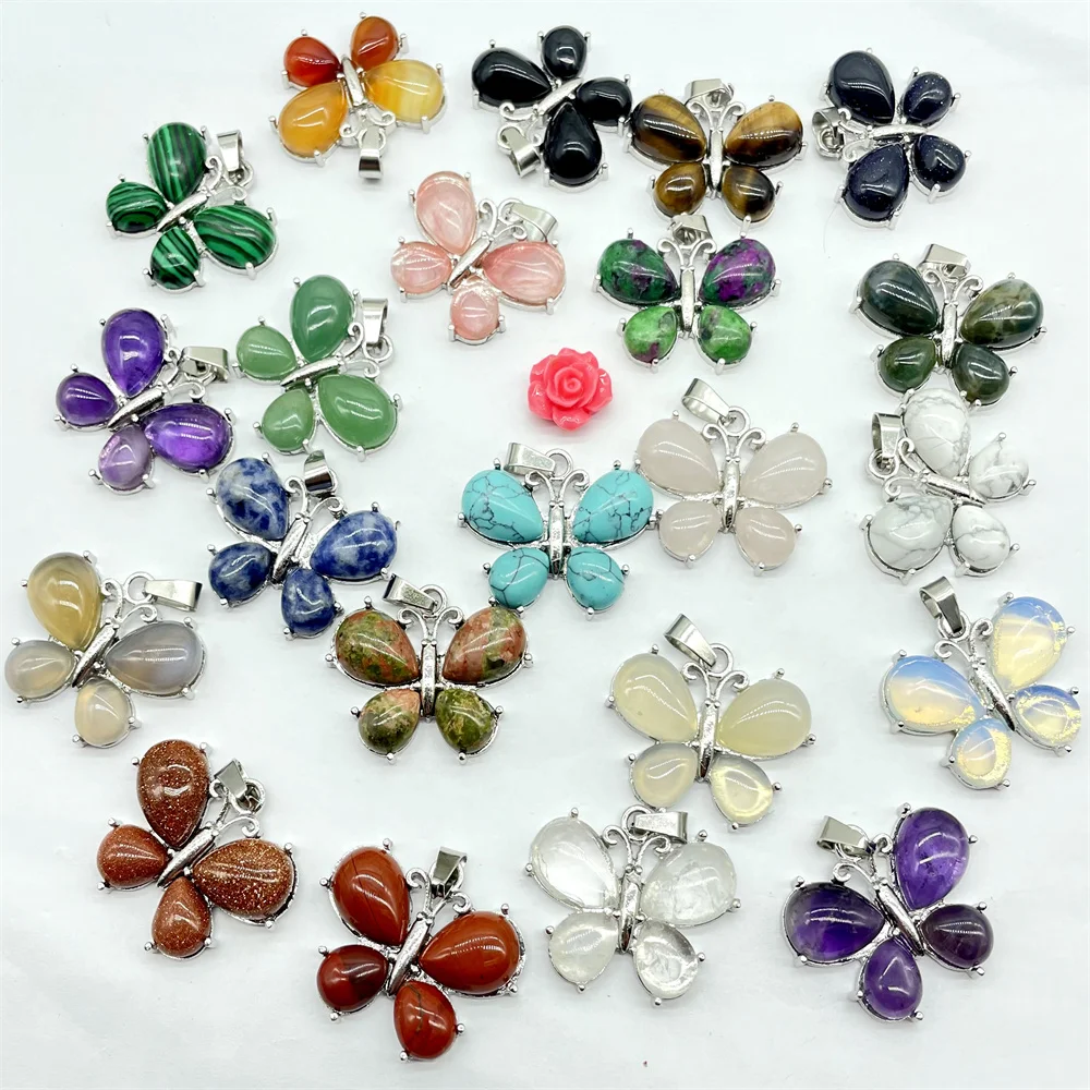 Natural Stone Quartz Crystal Amethysts Animal butterfly charm Pendant DIY Jewelry Making Necklace Accessories Women Gift 10pcs