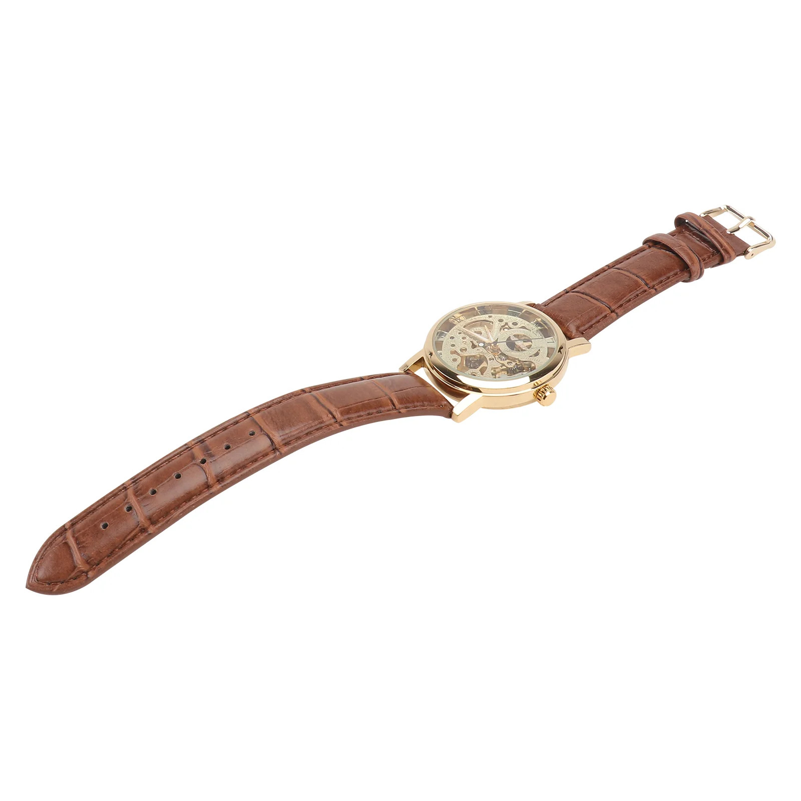 

Men Round Dial Automatic Mechanical Wrist Watch with PU Band (Golden+Brown) Automatic wrist watch