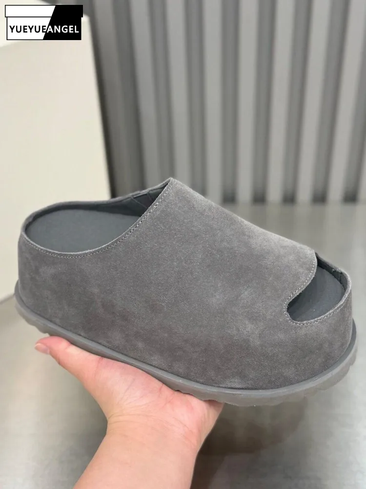 Concise Style Female Platform Height Increase Wearing Outside Footwear Fashion Ladies Solid Color Handmade Open Toe Slippers