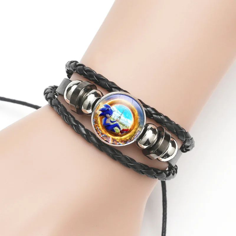 Cartoon Anime Cartoon Sonic The Hedgehog Black Multi-layer Bracelet for Men Women Braided Summer Bracelet New Trend Jewelry