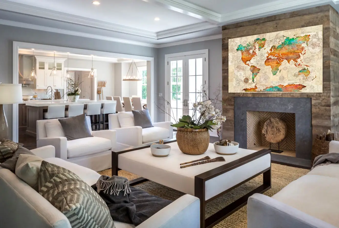 نسيج خريطة العالم من دان موريس، معلق على الحائط، ديكور المسافر، ديكور غرفة المعيشة المنزلية، قابل للغسل ومضاد للبهتان #4