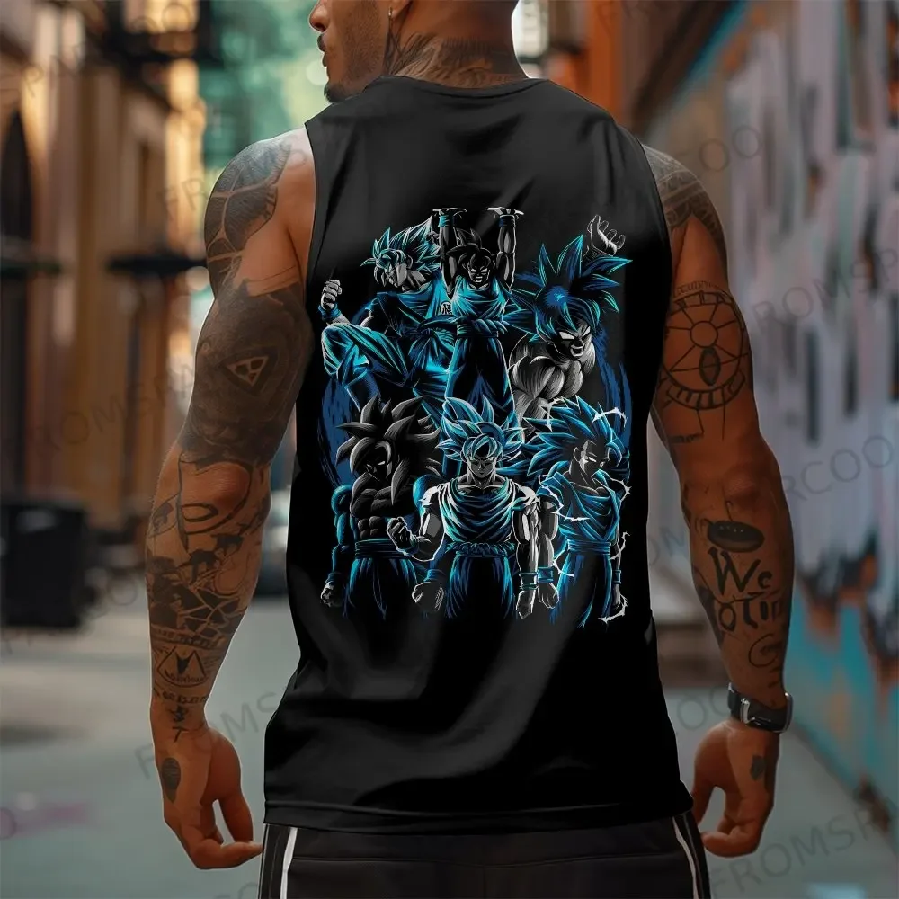 Koszulka bez rękawów z nadrukiem Dragon Ball Anime Goku, czysta bawełna, odzież sportowa na siłownię, luźna, męska, letnia, modna, top/topina, 2025