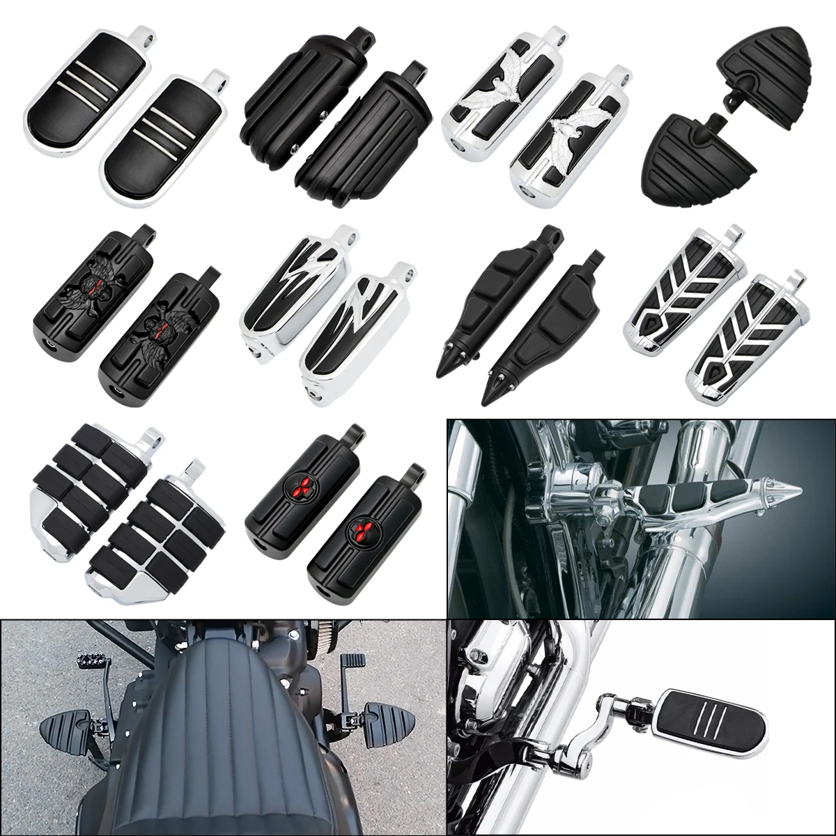 Male Mount Motorcycle Rubber Footrest Footpegs Floorboard For Harley Iron XL 883 1200 Street 750 Touring Custom Dyna FLD Softail