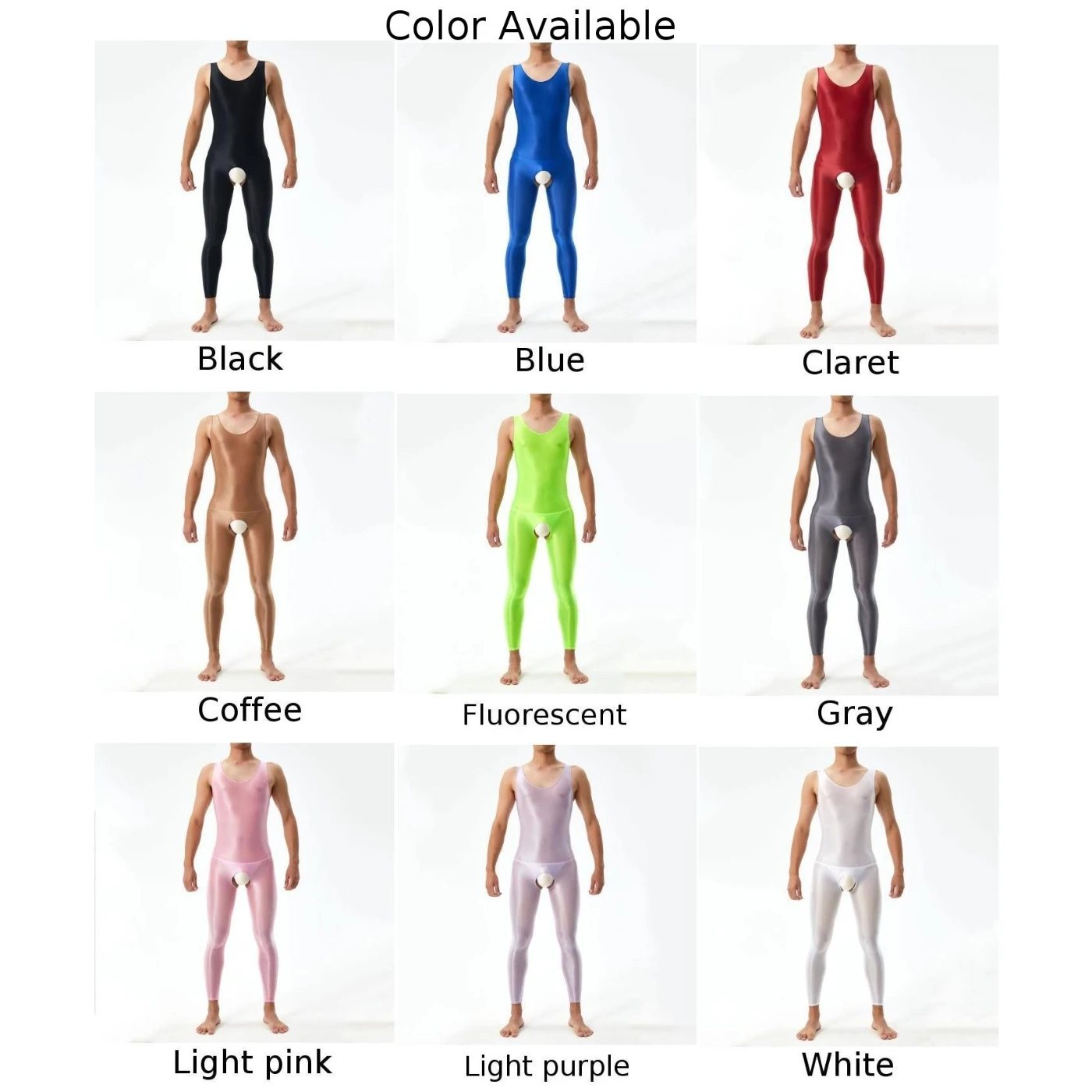 Macacão de corpo inteiro sem mangas brilhante para homens, roupas íntimas esportivas, branco, cinza, preto, rosa, roxo