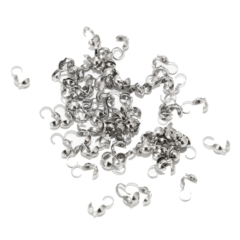 200pcs Stainless Steel Bead Tip Cord Ends Open Clamshell Crimp Knot Covers Caps Jewelry Findings for Bracelet Necklace Making