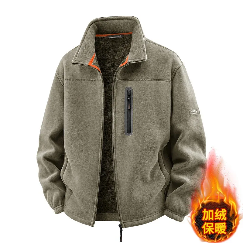 

New autumn and winter men's outdoor fleece jacket with fleece and thickened fleece jacket casual stand-up collar top