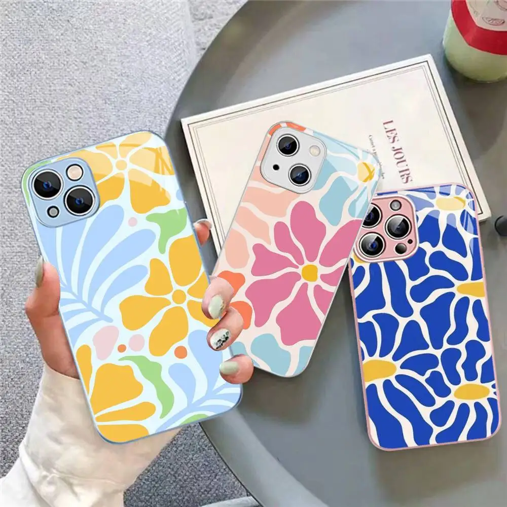 

Abstract Flower Market Tempered Glass For Iphone 14 13 12 11 Pro Mini XS MAX 14Plus X XS XR Cover