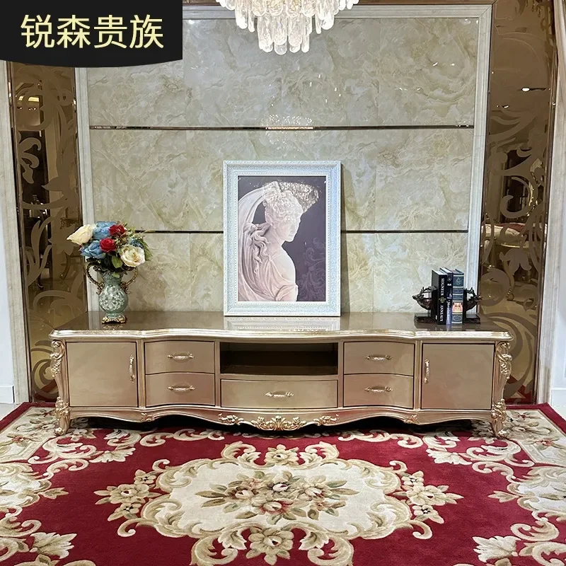 For French Solid Wood TV Cabinet European Carved Classical Style Living Room Background Storage Bedroom Floor Furniture