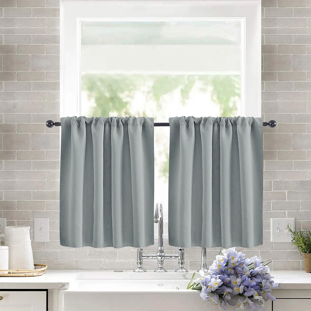 1 cortina corta sólida, cortinas pequeñas para cocina, baño, cortinas opacas altas para decoración del hogar, protección UV