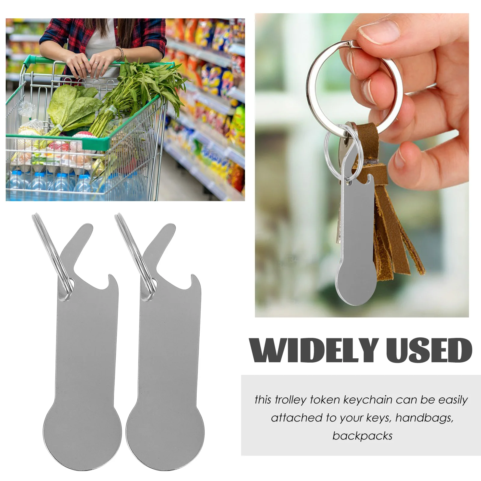 

6 Pcs Stainless Steel Bottle Opener Keychain Portable Trolley Tokens Foldable Key Ring Shopping Cart Attachment