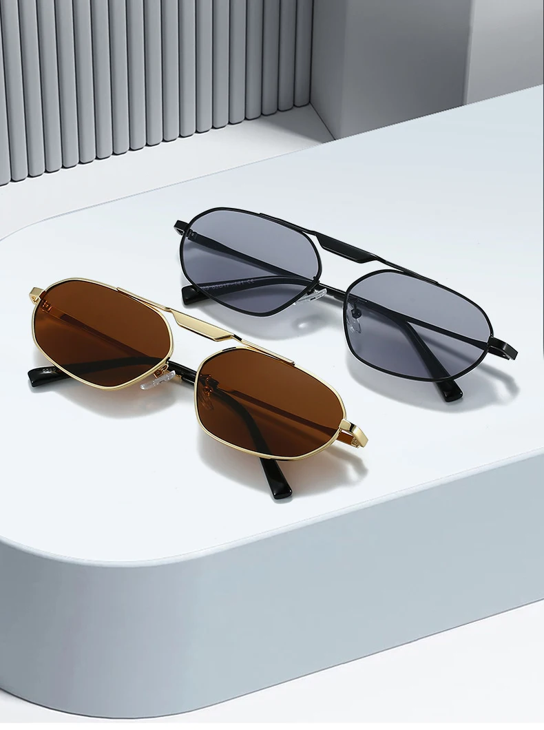 SO&EI Retro Unregelmäßige Polygon Cat Eye Metall Frauen Sonnenbrille Mode Marke Designer Männer Shades UV400 Punk Sonnenbrille – Detail 3