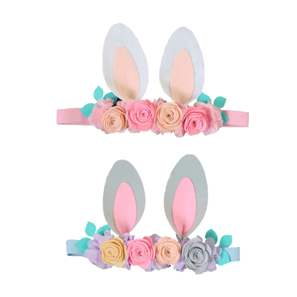 

2Pcs Rabbit Ear Hair Accessories Baby Headband Soft Lightweight Flower Design for Daily Wear Party Photography Props