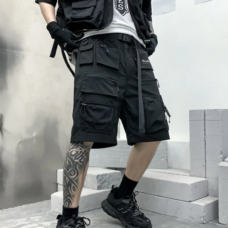 Tactical Five-Point Cargo Shorts Men Multi-pocket Quick-dry Techwear Y2K High Street Punk Style Summer Function Pants Pantalone
