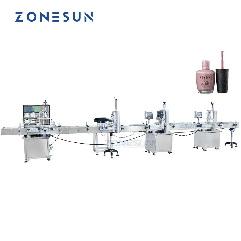 ZONESUN Nail Polish Bottle Filling Cap Pressing Machine Capping Machine Line With Cap Vibratory Feeder Flow Paste ZS-FAL180R7