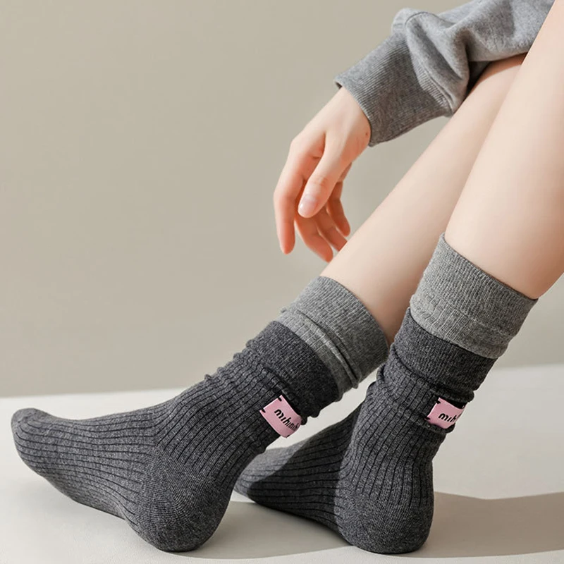Fashion For Women Retro Korean Pink Label English Letter Striped Cotton Socks Spring Autumn Soft Comfortable Mid-tube Sport Sox