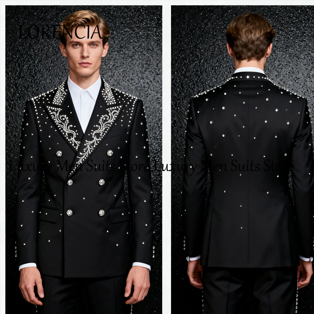

Sparkling Diamond Men Suits 3 Pieces Slim Fits Crystal Tuxedos Wedding Outfits Customized Blazer Pants Vest roupas masculinas