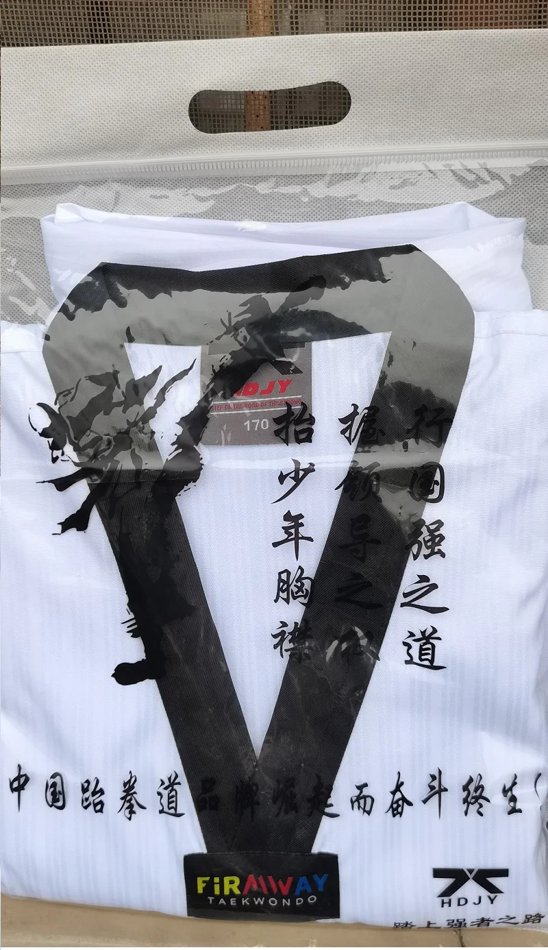 Gestreepte Lange Mouw Gi Uniform Tkd Kleding Wit Taekwondo Uniform Wtf Karate Judo Duobok Kleding Kinderen Volwassen Unisex