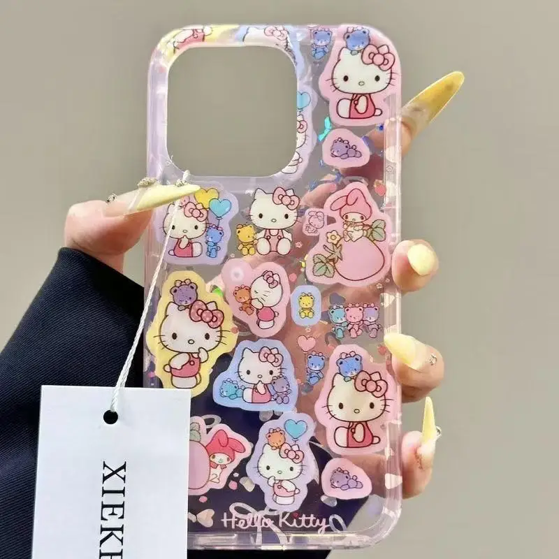 

Hello Kitty My Melody 3D Cartoon Bow Phone Case for IPhone 16 15 14 13 12 Pro Max Anti-fall Cute Soft Silicone Case Holiday Gift
