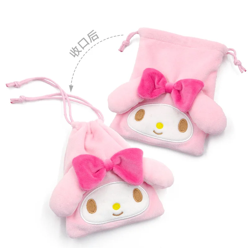 Kawaii Sanrio Anime Peripherals Kuromi Cinnamoroll Hello Kitty Cartoon Plush Drawstring Pocket Girl Storage Bag